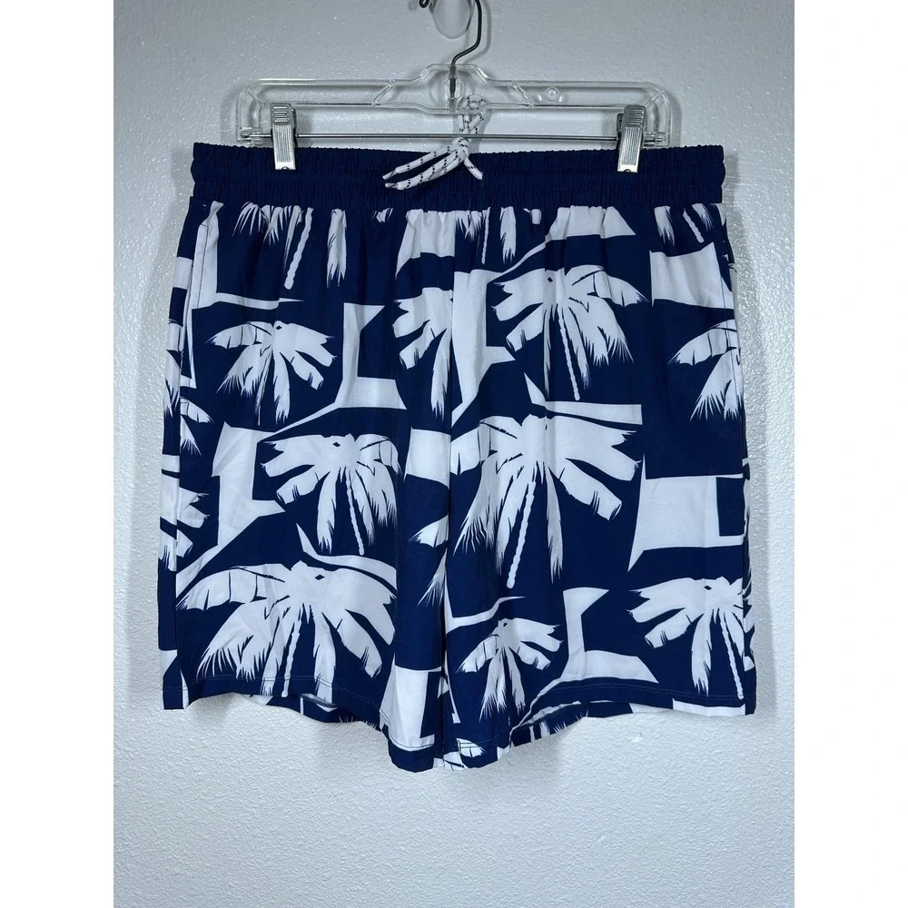 Manfinity Shorts Mens XL Blue White Palm Tree Swim Trunks Boardshorts Beach Pool